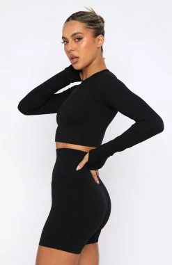 In Control Long Sleeve Seamless Crop Black -Outlet The Lounge Vibe Store 28.04.22 230
