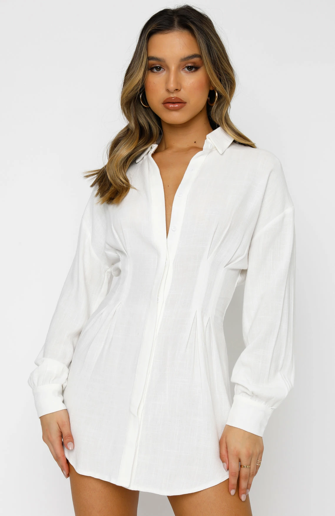 Feels Like A Holiday Shirt Dress White 2 Feels Like A Holiday Shirt Dress White - Image 2