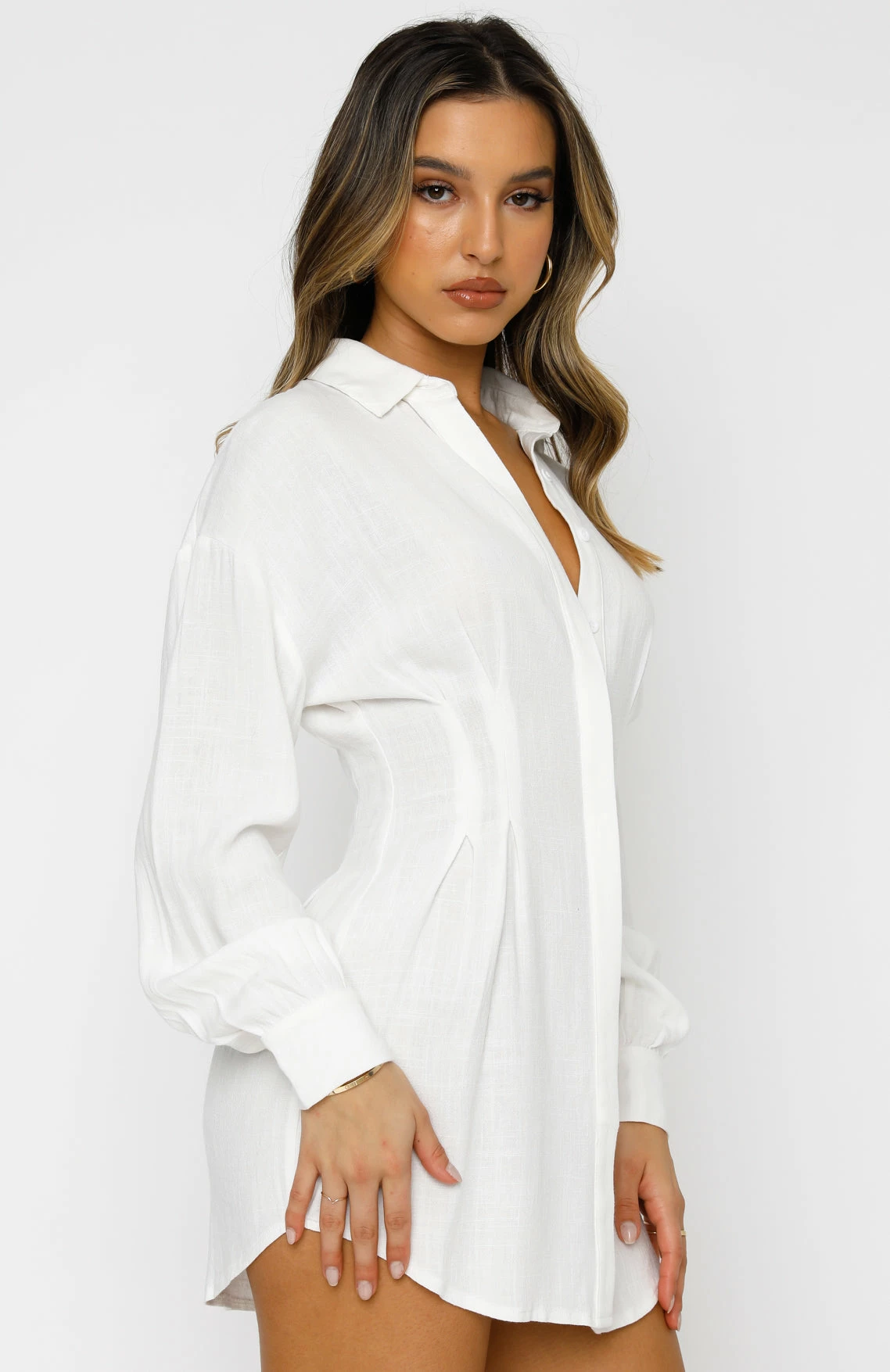 Feels Like A Holiday Shirt Dress White 3 Feels Like A Holiday Shirt Dress White - Image 3