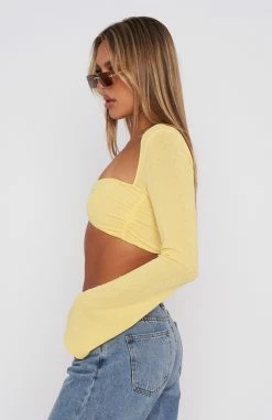 What About Me Long Sleeve Crop Lemon -Outlet The Lounge Vibe Store 28.11.220714