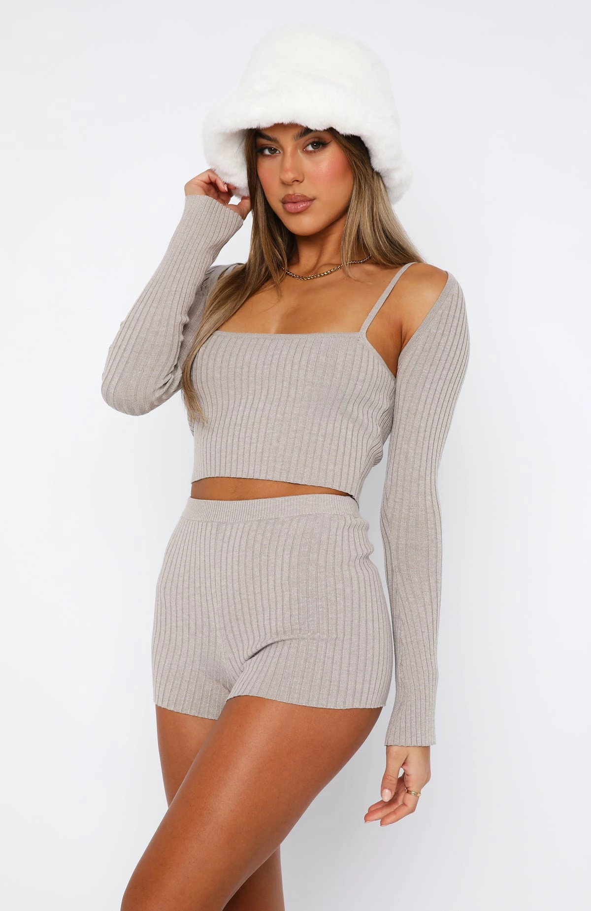 Don't Choose Two Piece Knitted Crop Taupe 2 Don't Choose Two Piece Knitted Crop Taupe - Image 2