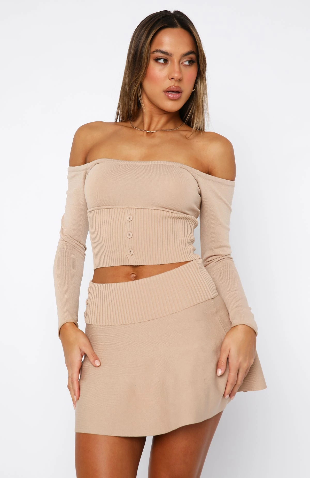 Emotional Long Sleeve Knitted Crop Oatmeal 2 Emotional Long Sleeve Knitted Crop Oatmeal - Image 2