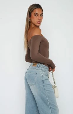 Lose My Mind Long Sleeve Bodysuit Mocha -Outlet The Lounge Vibe Store 30.3.2313834