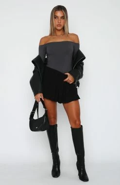 Lose My Mind Long Sleeve Bodysuit Charcoal -Outlet The Lounge Vibe Store 30.3.2314350