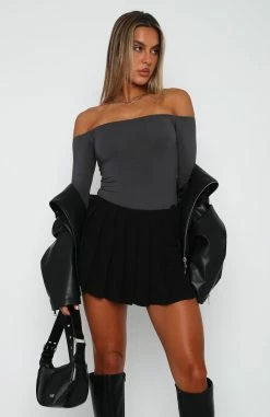 Lose My Mind Long Sleeve Bodysuit Charcoal -Outlet The Lounge Vibe Store 30.3.2314364