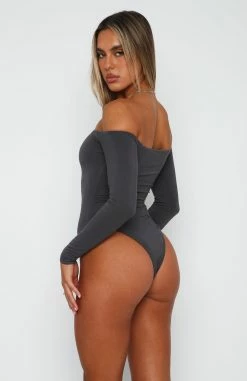 Lose My Mind Long Sleeve Bodysuit Charcoal -Outlet The Lounge Vibe Store 30.3.2314382