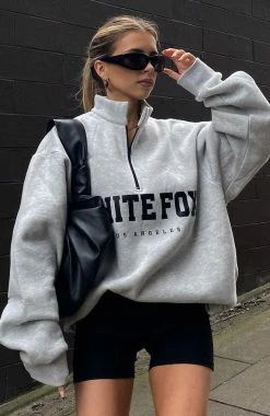 High Standard Zip Front Sweater Grey Marle -Outlet The Lounge Vibe Store Anne