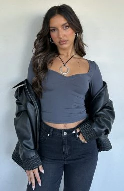 Bring It Down Long Sleeve Top Charcoal