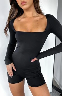 Bring The Vibes Long Sleeve Playsuit Black -Outlet The Lounge Vibe Store BRING THE VIBES LS PLAYSUIT 30.05.23 09