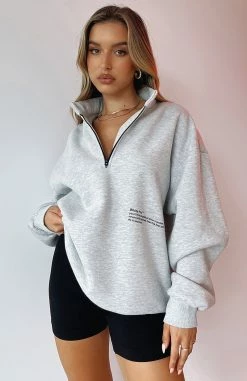 Caught Up With You Zip Front Sweater Grey Marle -Outlet The Lounge Vibe Store CAUGHT UP WITH YOU ZIP FRONT SWEATER 25.11.21 01