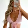 Falling Into You Tie Front Crop Baby Pink