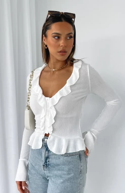 Feel My Love Long Sleeve Top White