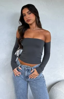 No Wrong Moves Long Sleeve Crop Charcoal -Outlet The Lounge Vibe Store IMG 0033