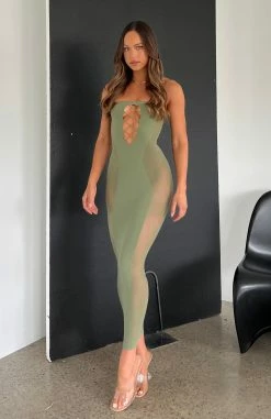 Kiss And Tell Midi Dress Khaki -Outlet The Lounge Vibe Store IMG 1088