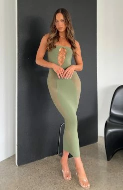 Kiss And Tell Midi Dress Khaki -Outlet The Lounge Vibe Store IMG 1102