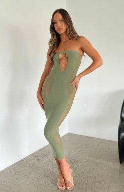 Kiss And Tell Midi Dress Khaki