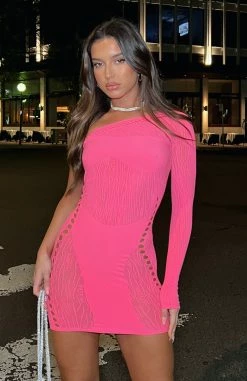 Making Moments Long Sleeve Mini Dress Lipstick Pink