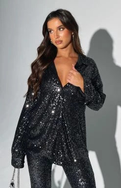 Sweetest Sin Sequin Shirt Black