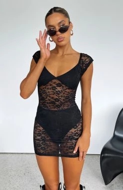 Destined To Be Lace Mini Dress Black