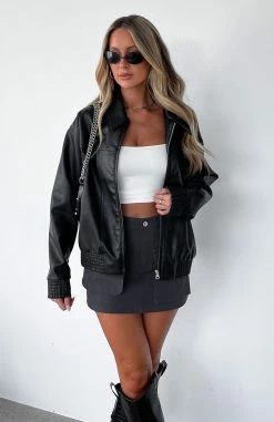 Make Things Right PU Bomber Jacket Black -Outlet The Lounge Vibe Store IMG 4710