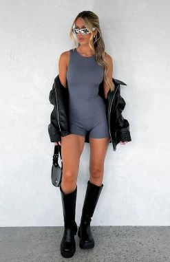 Live Freely Playsuit Charcoal -Outlet The Lounge Vibe Store IMG 5305