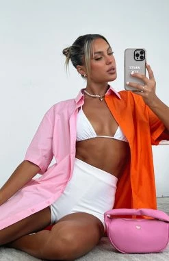 Worth Your Time Button Up Shirt Orange & Pink Splice