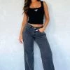 Bring The Style Low Rise Wide Leg Jeans Black Acid Wash
