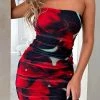 Ibiza Nights Strapless Mini Dress Red Hibiscus