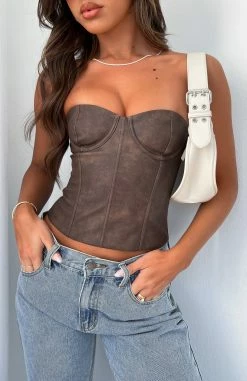 I'm Back Baby PU Bustier Chocolate -Outlet The Lounge Vibe Store IM BACK BABY BUSTIER 09.05.23 01