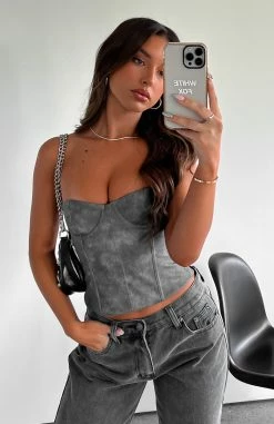 I'm Back Baby PU Bustier Grey -Outlet The Lounge Vibe Store IM BACK BABY BUSTIER 09.05.23 06