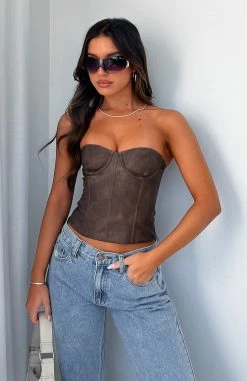 I'm Back Baby PU Bustier Chocolate -Outlet The Lounge Vibe Store IM BACK BABY BUSTIER 09.05.23 08
