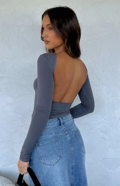 Ever Since Then Long Sleeve Top Charcoal