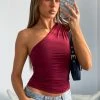 Lack Of Love One Shoulder Top Wine