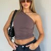 Lack Of Love One Shoulder Top Chocolate