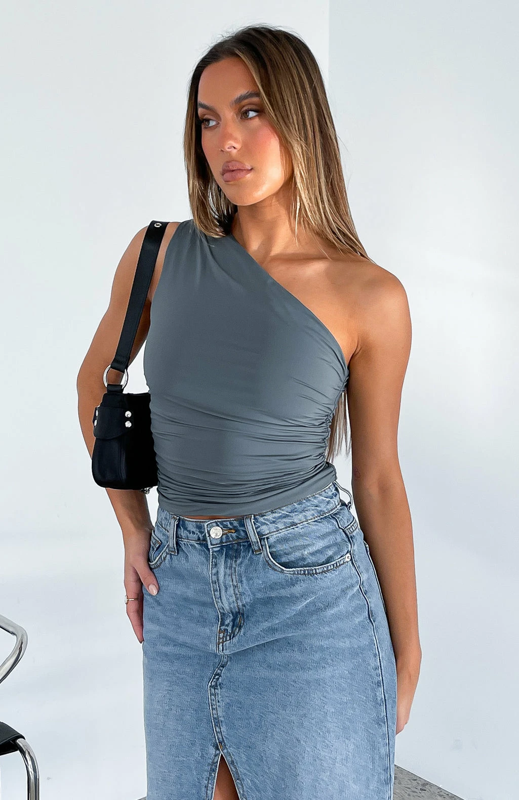 Lack Of Love One Shoulder Top Charcoal 6 Lack Of Love One Shoulder Top Charcoal - Image 6
