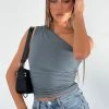 Lack Of Love One Shoulder Top Charcoal