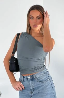 Lack Of Love One Shoulder Top Charcoal