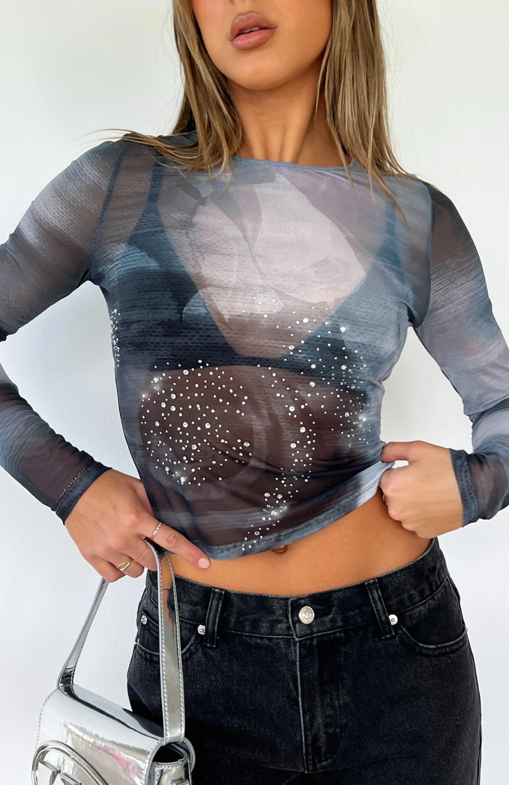 Little Bit Longer Long Sleeve Top Greyscale Rose 1 Little Bit Longer Long Sleeve Top Greyscale Rose