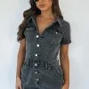 Made For Her Playsuit Black Acid Wash