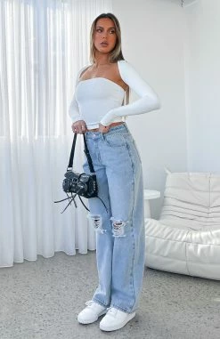 Make It Out Low Rise Wide Leg Jeans Mid Blue -Outlet The Lounge Vibe Store MAKE IT OUT DRESS 05.07.23 07