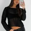 Mixed Emotions Long Sleeve Crochet Top Black