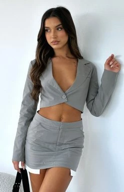 Not Sorry Cropped Blazer Grey