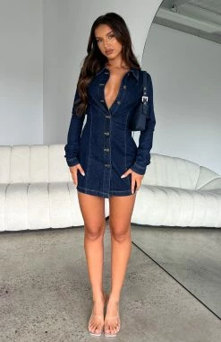 No Better Time Long Sleeve Mini Dress Deep Blue -Outlet The Lounge Vibe Store NO BETTER TIME LONGSLEEVE MINI DRESS 02.08.23 04