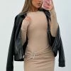 No Option Long Sleeve Mini Dress Beige