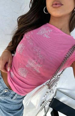 On The Way Out Mesh Baby Tee Candy Pink -Outlet The Lounge Vibe Store ON THE WAY OUT BABY TEE 20 06 23 05