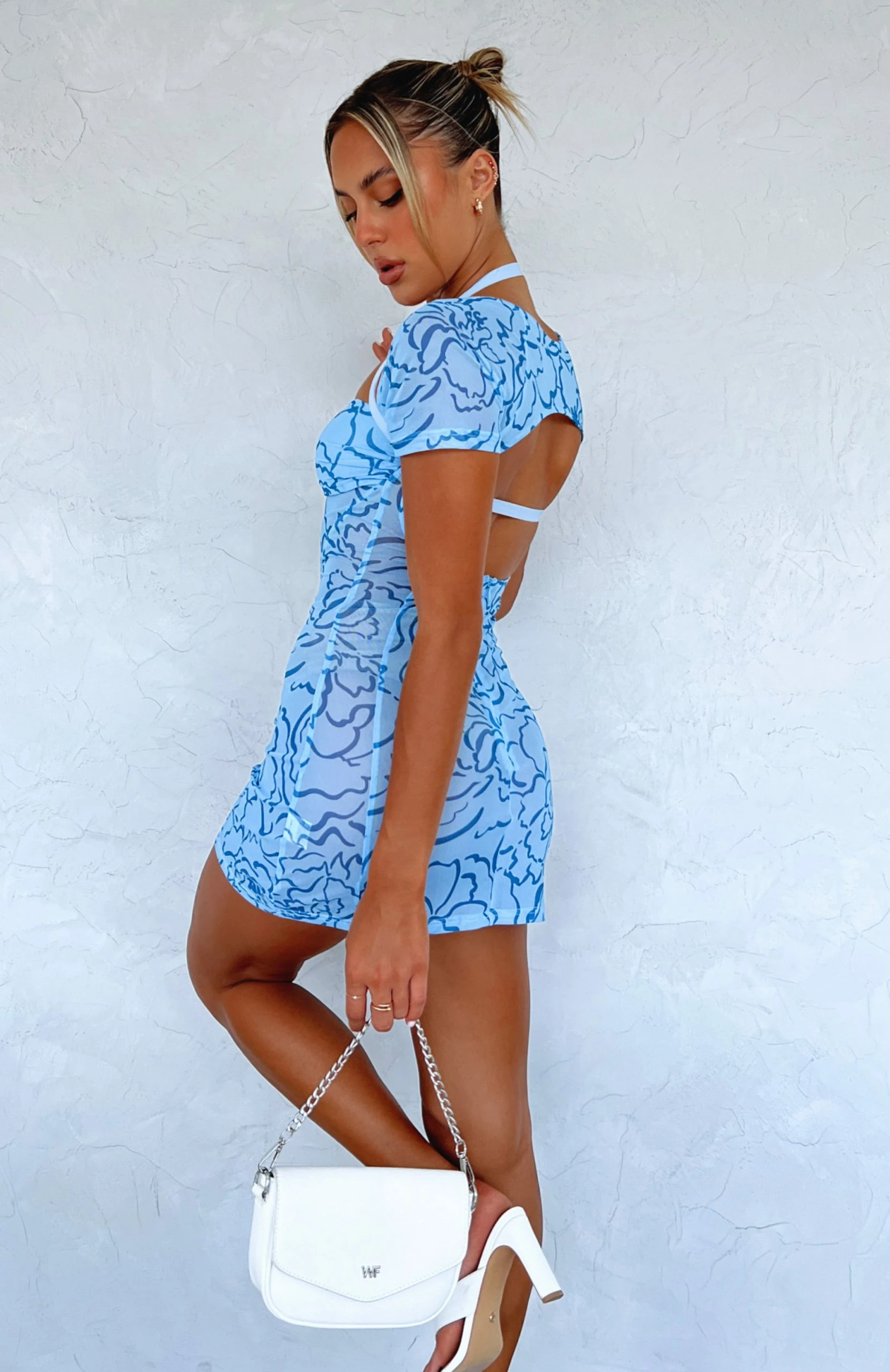 Play It Back Mini Dress Blue Floral Sketch 6 Play It Back Mini Dress Blue Floral Sketch - Image 6