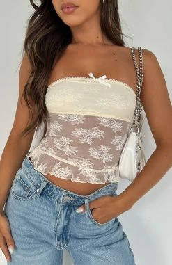 Prove You Wrong Strapless Lace Top Cream -Outlet The Lounge Vibe Store PROVE YOU WRONG STRAPLESS LACE TOP 020823 002