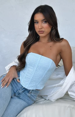 Run The Game Strapless Bustier Blue