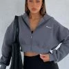 She's Effortless Cropped Hoodie Slate