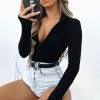 Take A Walk Long Sleeve Ribbed Bodysuit Black